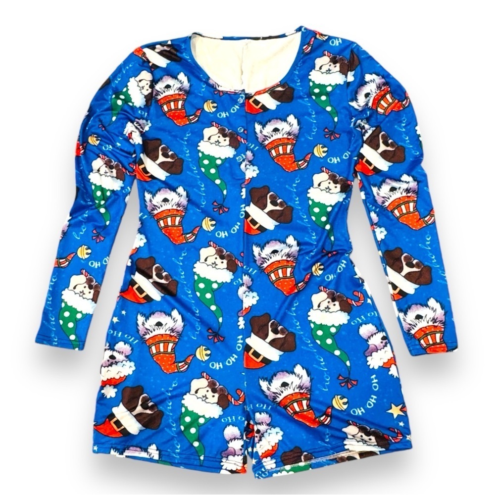 Christmas Onesie Pajamas Snap Front Long Sleeve Polyester & Spandex Size Medium